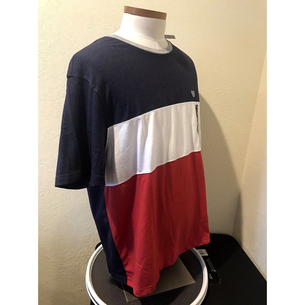 Chaps Mens XXL Colorblock T-Shirt Navy White Red Short Sleeve Crew Neck Logo - Picture 7 of 13